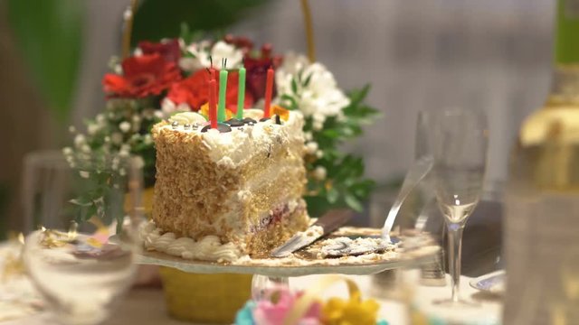 Birthday Cake with candles in slow motion 4k slow motion 60fps