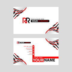 Logo RR design with a black and red business card with horizontal and modern design.
