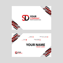 Horizontal name card with decorative accents on the edge and bonus SD logo in black and red.