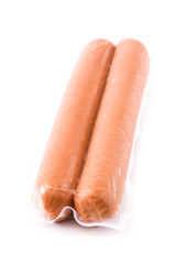 Raw sausages wrapped isolated on white background.