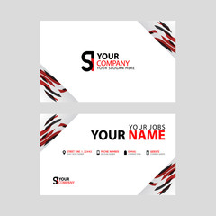 Horizontal name card with decorative accents on the edge and bonus SI logo in black and red.
