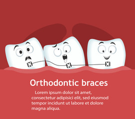 Orthodontic braces banner with teeth characters