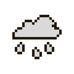 Vector pixel cloud with rain isolated on white background. 80s-90s style design illustrations - great for stickers, embroidery, badges. Rain cartoon badge or logotype.