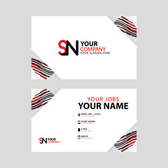 Horizontal name card with decorative accents on the edge and bonus SN logo in black and red.