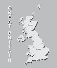 UNITED KINGDOM MAP with big cities, UK MAP with borders on grey background.