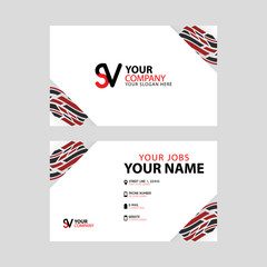 Horizontal name card with decorative accents on the edge and bonus SV logo in black and red.