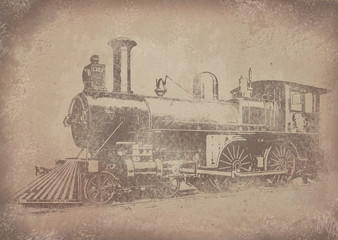 Old vintage grunge paper steam locomotive railway background - Historisches Papier mit Lokomotive Motiv
