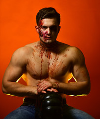 Trick or treat and sexy body concept. Monster with blood