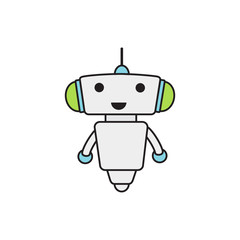 Bot icon. Chatbot icon. Cute Outline robot. Vector flat line cartoon illustration isolated on white background. Voice support service bot. Virtual online support.