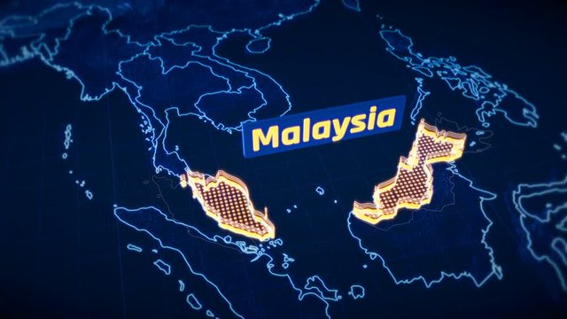 Malaysia country border 3D visualization, modern map outline, travel