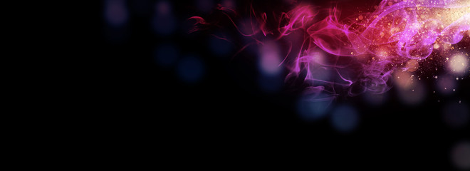 Fototapeta na wymiar Dark abstract bokeh background, magic smoke and sparks, neon