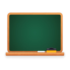 Green Blackboard with Chalk and Sponge