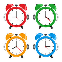 Set of colorful alarm clock. Vector illustration