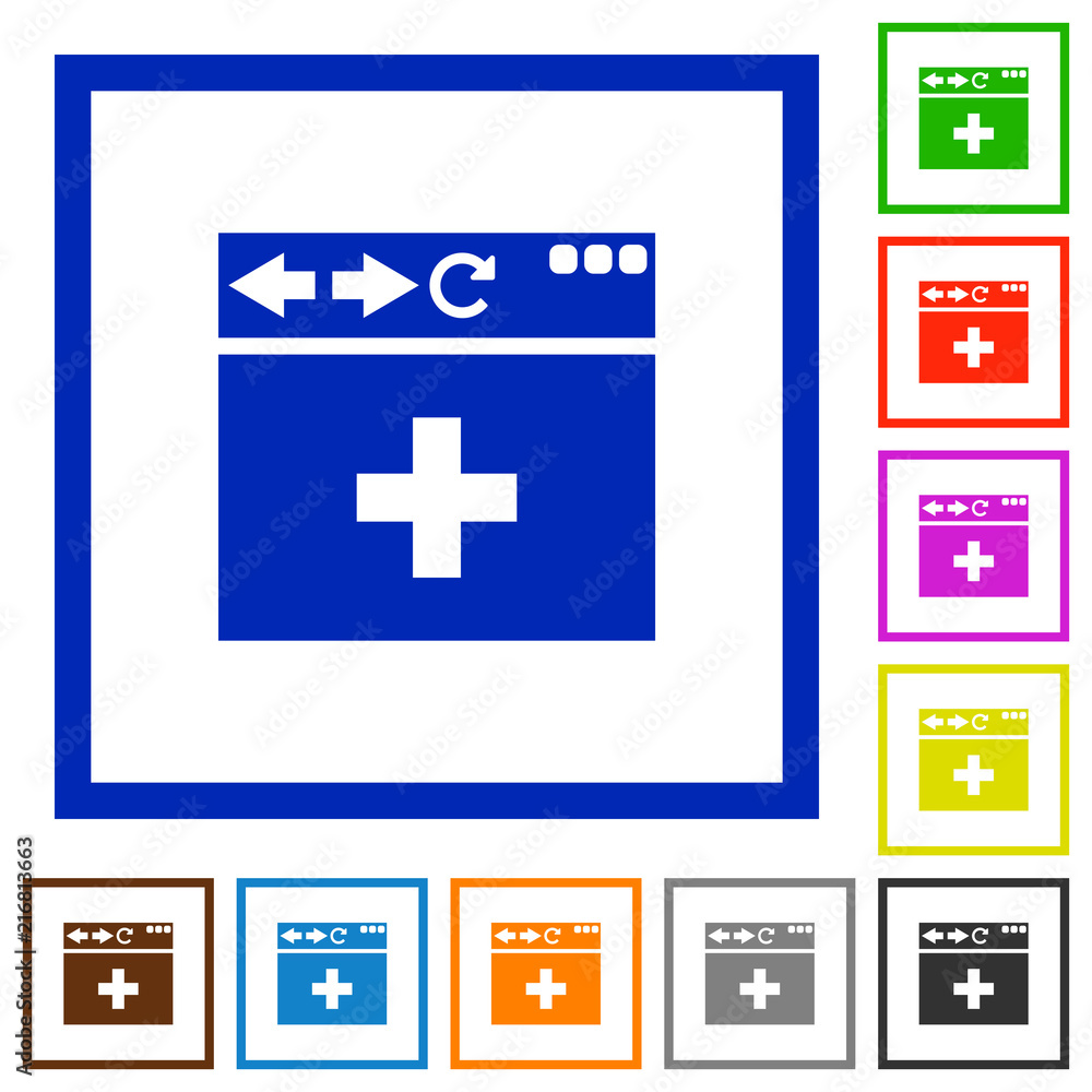Poster browser add new tab flat framed icons