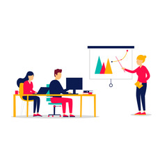 Planning, teamwork, office life, business. Flat style vector illustration.