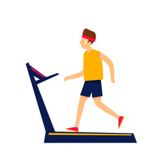 Man is running on a treadmill. Flat style vector illustration.