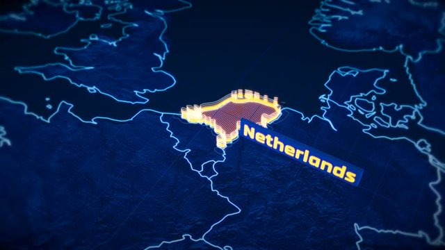 Netherlands country border 3D visualization, modern map outline, travel