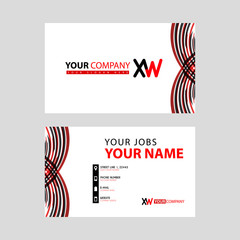 Business card template in black and red. with a flat and horizontal design plus the XW logo Letter on the back.