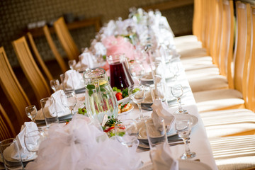 Banquet table setting at restaurant