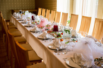 Banquet table setting at restaurant