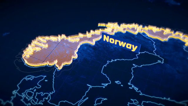 Norway country border 3D visualization, modern map outline, travel