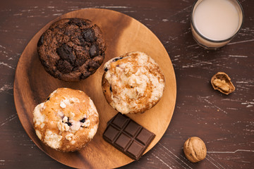 Fresh different homemade muffins on the table