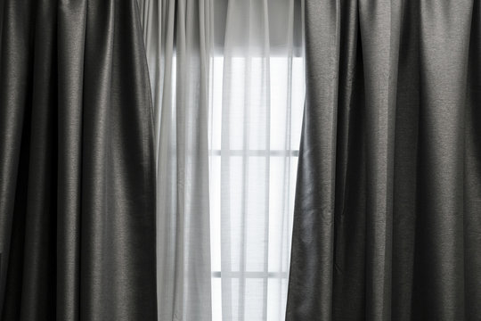 Curtain At Window In The Living Room