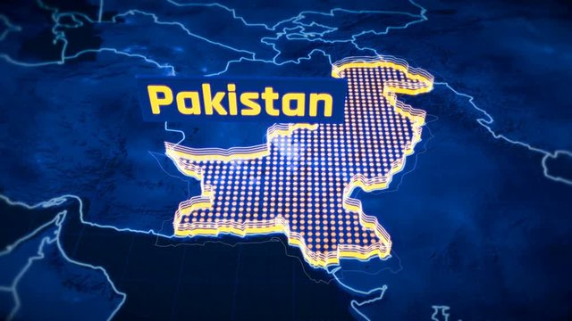 Pakistan country border 3D visualization, modern map outline, travel