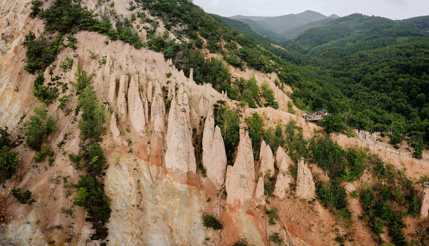 Đavolja varo&scaron; (meaning "Devil's Town") is a peculiar rock formation of 202 exotic formations described as earth pyramids or "towers", located in south Serbia on the Radan Mountain. 