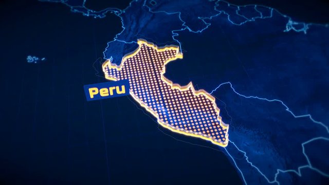 Peru country border 3D visualization, modern map outline, travel