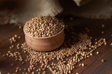 scalded buckwheat along a dark wooden table
