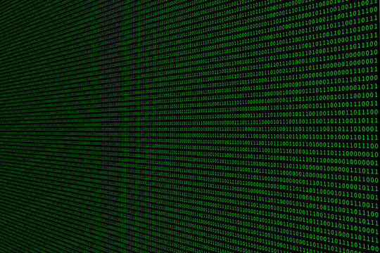 Binary code in green font on black background