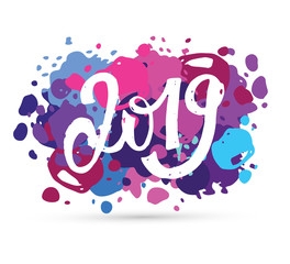 2019 - happy new year lettering hand drawn banner