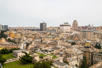 Fototapeta na wymiar Panorama di Genova all'arrivo dell'ascensore Castelletto Levante, Liguria, Italia