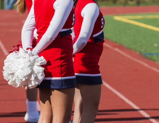 Obraz premium Cheerleaders holding pompoms behind them