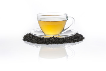 chinese tea with glass cup isolated white.