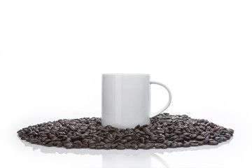 coffee cup with a coffee bean isolated white.