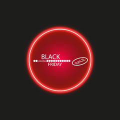 Black friday sale glowing neon sign with Loading Bar on the red background. Light vector background for your advertise, discounts and business