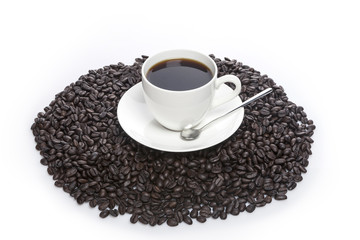 coffee cup with a coffee bean isolated white.