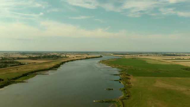 Aerial shot of the Vistula river. River seen from above.