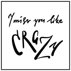 I miss you like crazy - emotional inspire and motivational quote. Hand drawn beautiful lettering. Print for inspirational poster, t-shirt, bag, cups, card, flyer, sticker, badge. Cute and funny sign