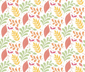 Vector Cute Floral Seamless Pattern. Decorative Plant Background. Fabric Ornament texture with leaves and flowers.