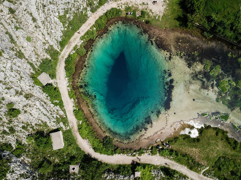 The spring of the Cetina River (izvor Cetine) in the foothills of the Dinara Mountain is named Blue Eye (Modro oko). Cristal clear waters emerge on the surface from a more than 100 meter-deep cave.