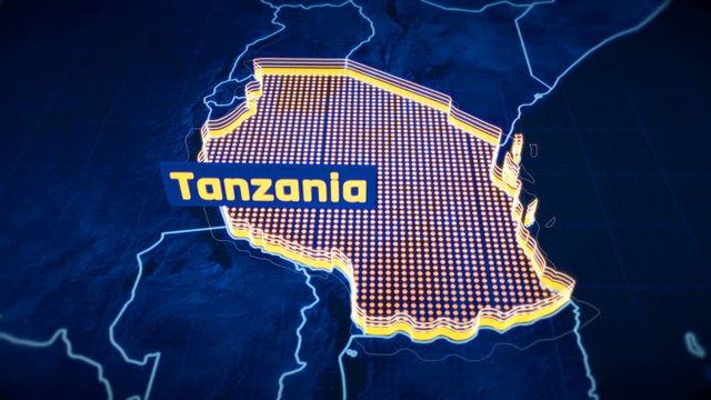 Tanzania country border 3D visualization, modern map outline, travel