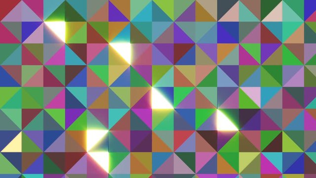 Abstract background loop of triangles in a geometric pixelated pattern. Filling with red triangles screen