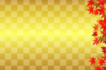 和柄　もみじ　金の市松模様　背景素材　01