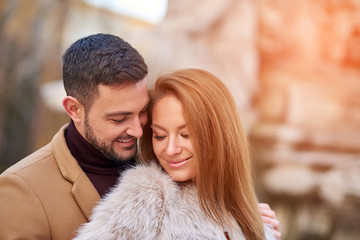 Portrait of a young beautiful couple in an urban environment.