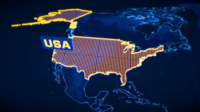USA country border 3D visualization, modern map outline, travel