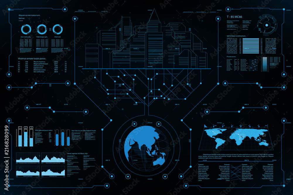 Poster futuristic element panel.world map data analysis information.vector and illustration.