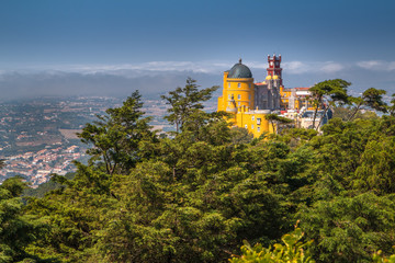 Panoramic view of famous Pena National Palace in Sintra, Portugal